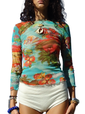 Floral Pattern Top with Shiny Details