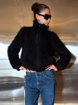 Black Trimmed Fur Jacket